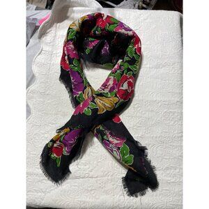 Wool Large Vibrant Art Floral Scarf 34x34